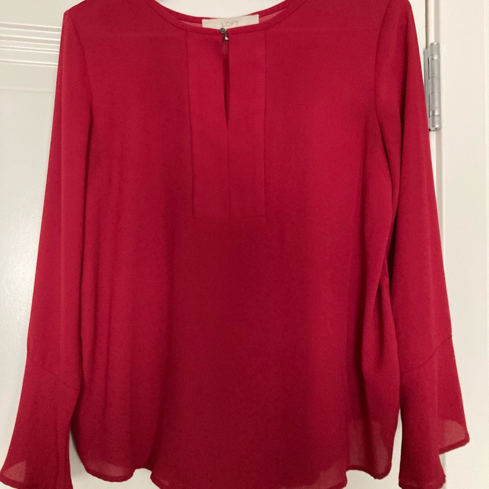 LOFT Red Long Sleeve Mandarin Collar Blouse